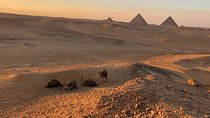 sunset at Giza pyramids by camels 