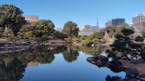 Tokyo Kiyosumi Garden Tour Stonework Pond and Sky Tree Views
